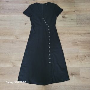 Madewell Black Midi Dress with Diagonal Button Placket